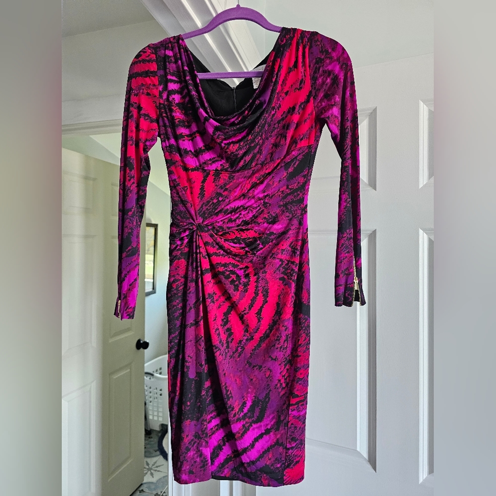 Cache dress Size XS red and purple tiger stripes
